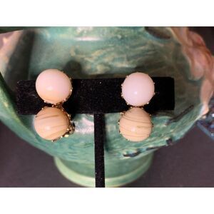 Vogue Mint Off White Caged bead earrings, Gold tone, Vintage